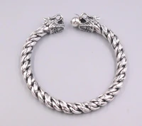 new pure solid 999 fine silver bracelet two dragon heads and 10mm dragon scales bangle diameter 62 64mm
