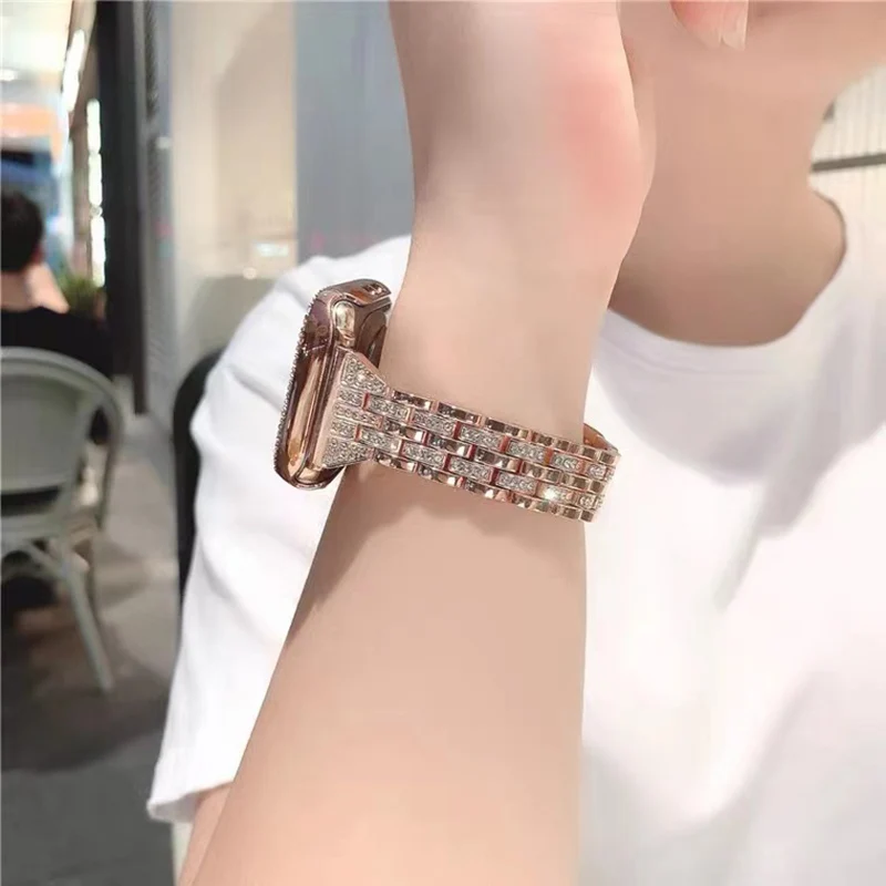 

For Apple Watch series 654321SE men and women diamond strap iwatch band 44mm 40mm 42mm 38mm stainless steel diamond bracelet