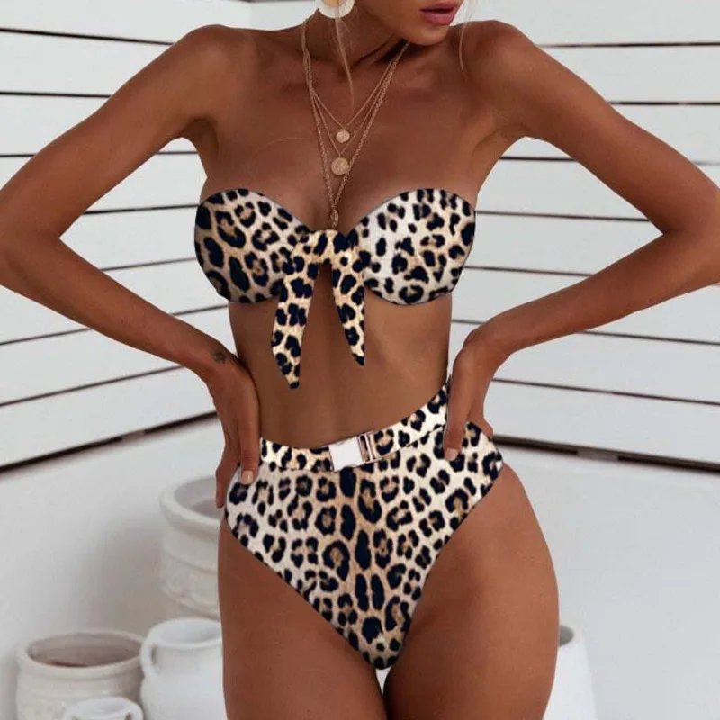 С открытыми плечами сексуальное бикини с высокой талией Женский однотонный