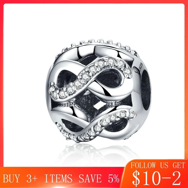 

CodeMonkey Authentic 925 Sterling Silver Infinity Love Clear CZ Beads fit Original Design Bracelets & Bangles DIY Jewelry C141