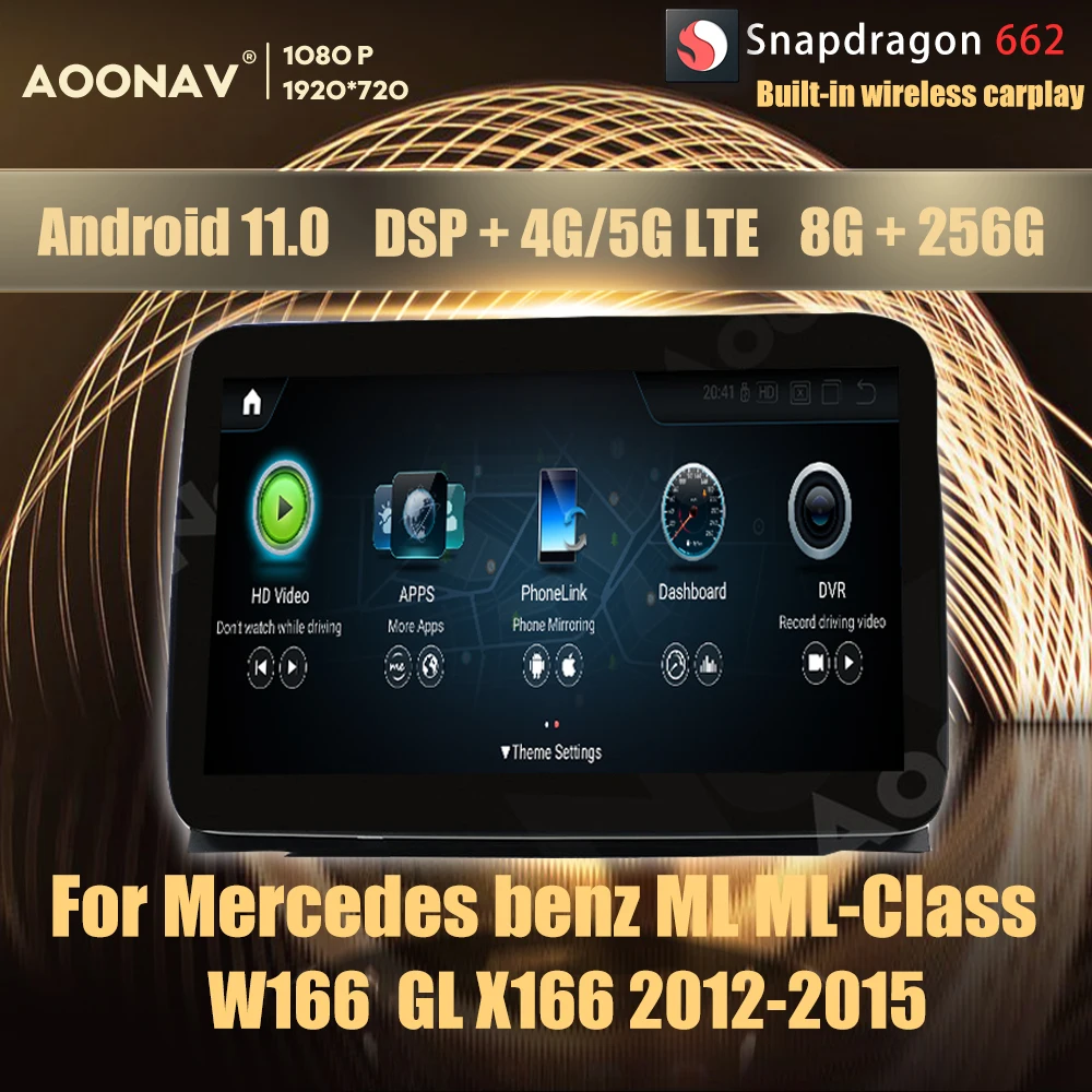 

8+256GB Android 11.0 Snapdragon 662 car radio GPS For Mercedes benz ML ML-Class W166 GL X166 2012-2015 multimedia player