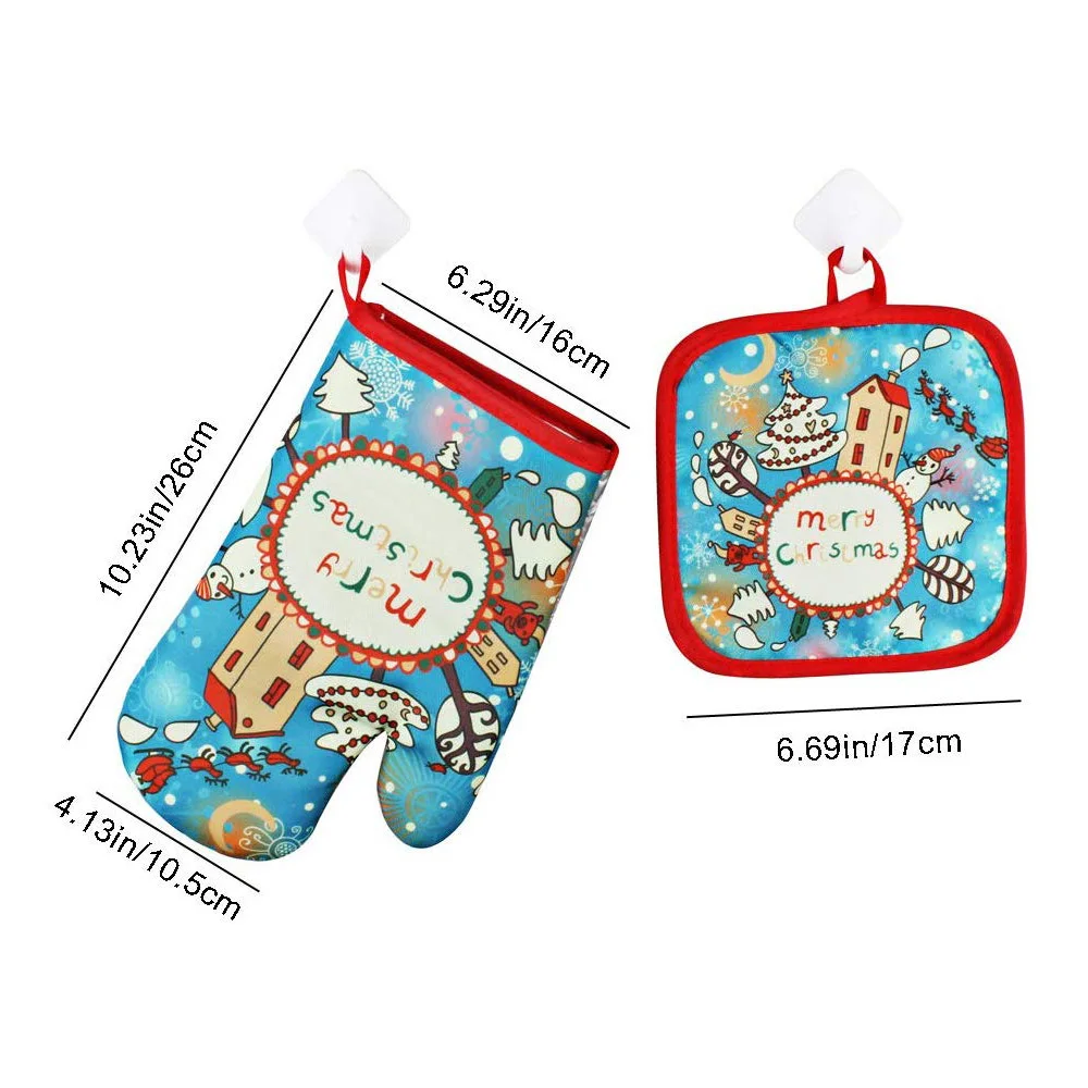 2 шт./компл. рождественские Противо-горячие перчатки для выпечки коврик духовки