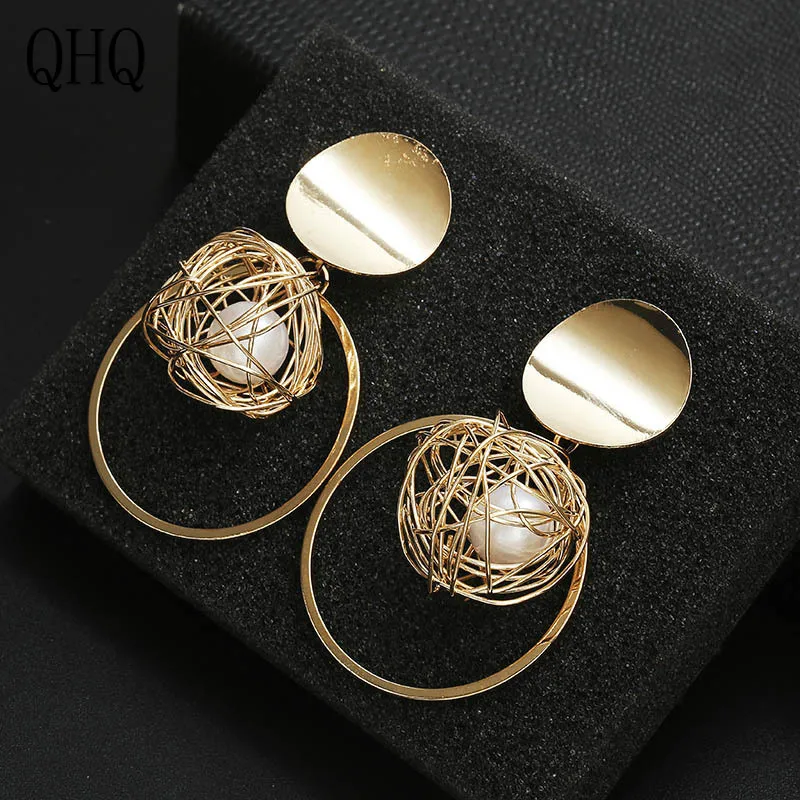 QHQ drop earrings jewelry dangle female accessories geometric crystal bride pearl rhinestone gifts boho jewels | Украшения и