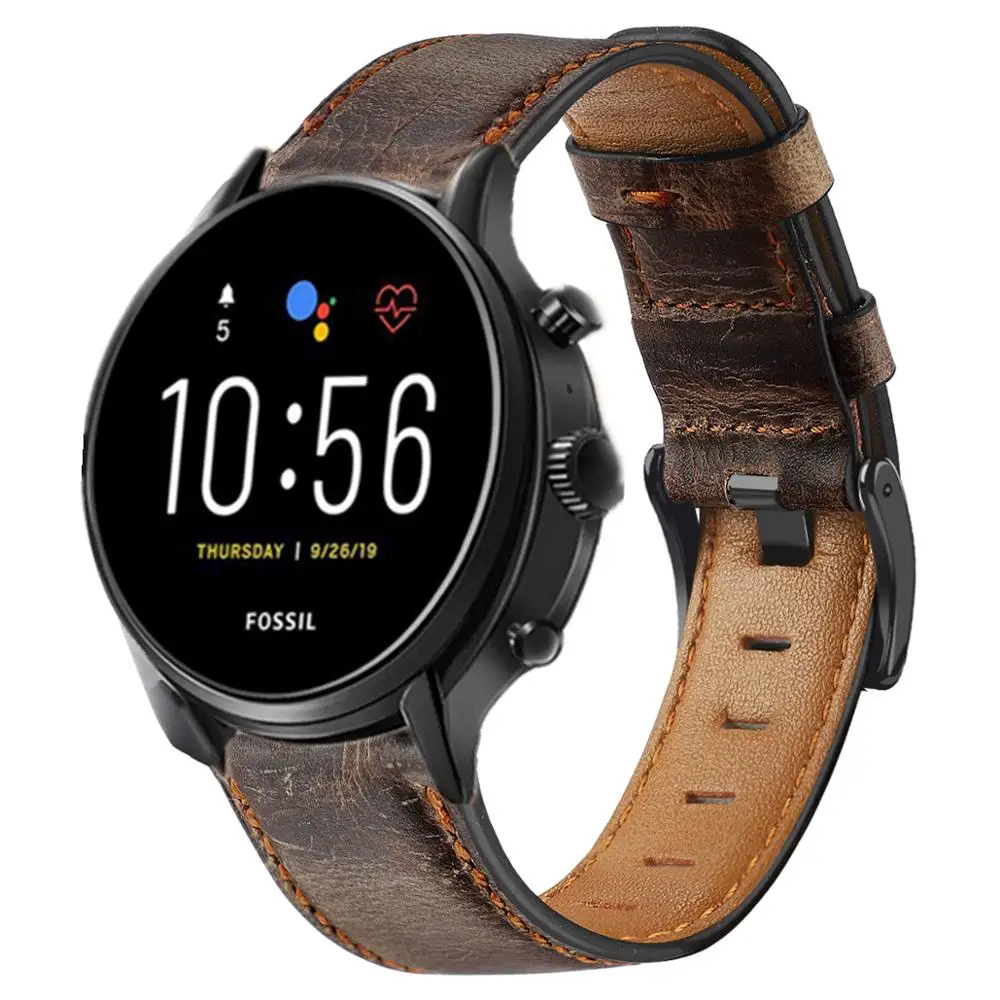 Ремешок кожаный 22 мм для Fossil Gen 5 Carlyle HR Julianna браслет часов Sport 43 мм/Q Explorist