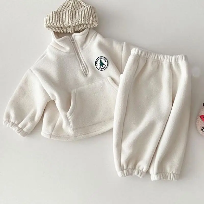 Set di abbigliamento per neonati felpa addensata per bambini vestiti per bambini ragazze Pullover a maniche lunghe in cotone solido top + pantalone abiti 2 pezzi
