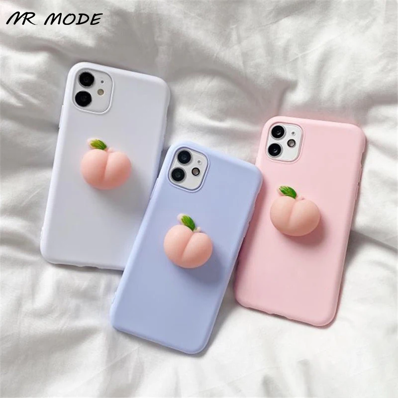 Милый 3D персик сплошной цвет мягкий ТПУ чехол для телефона iPhone 11 Pro Max 12 Mini 7 8 плюс XS