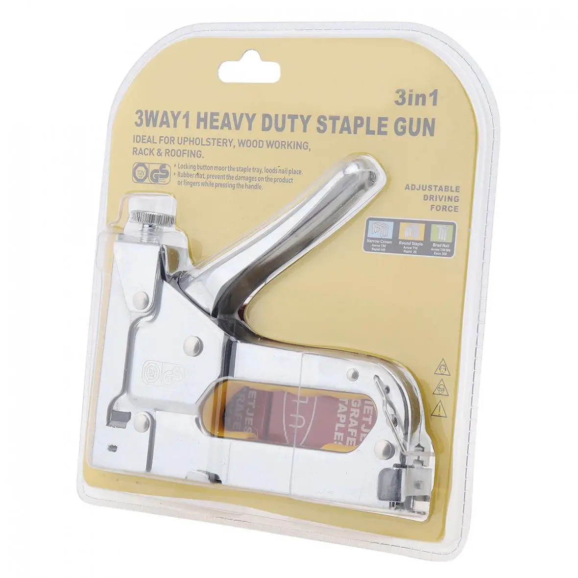 Серебряный ручной пистолет для ногтей трехцелевой степлер с 600 гвоздями мебели