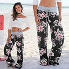 Женские свободные длинные брюки с цветочным принтом, весенне-летние тренировочные брюки на завязках, брюки размера плюс # F