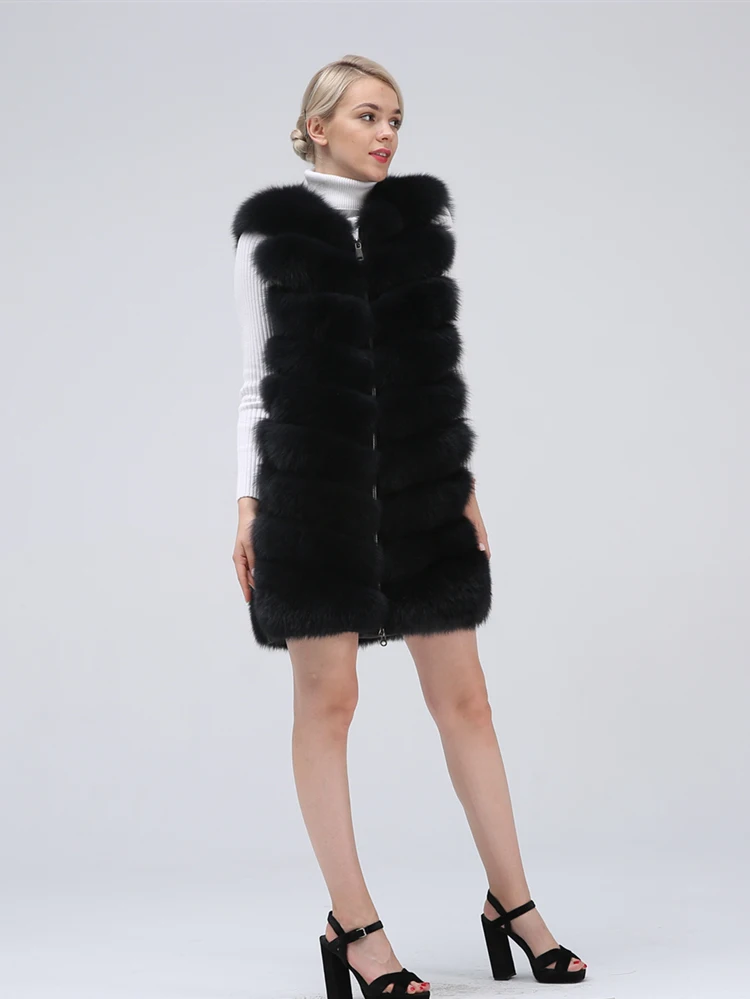 New Fashion Fox Fur Vest Zipper Real Fur Jacket Female Winter Warm Fur Coat High Quality Leather Vest Fur Fox