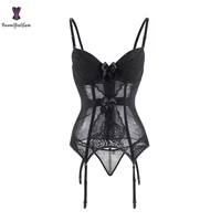 adjustable straps sexy lingerie women underwear transparent lace bra corset padded bustier with suspenders size s 2xl 944