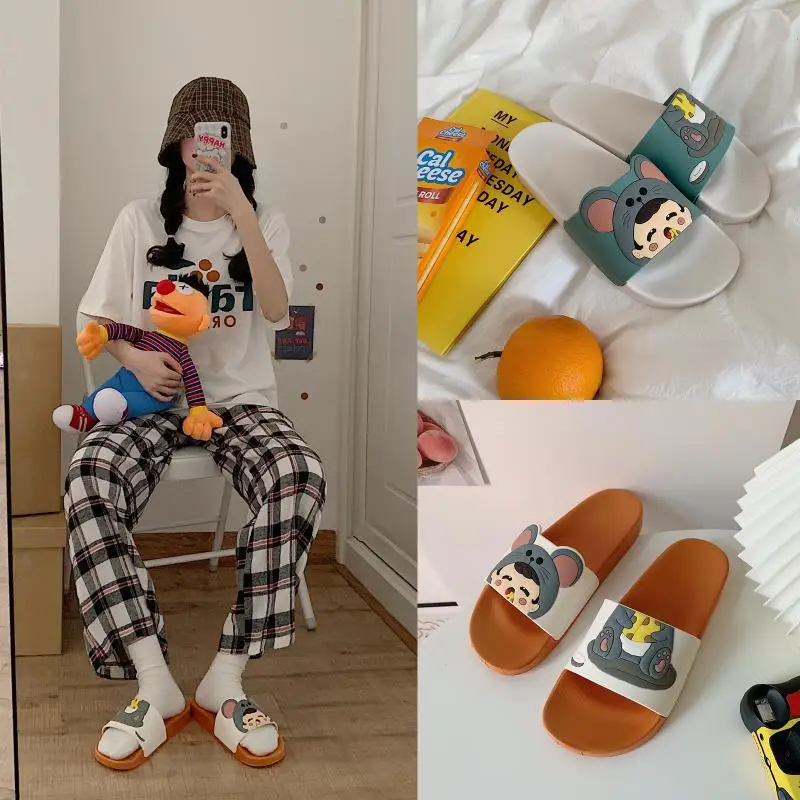 Домашняя обувь в Корейском стиле с милым рисунком Нескользящие шлепанцы для