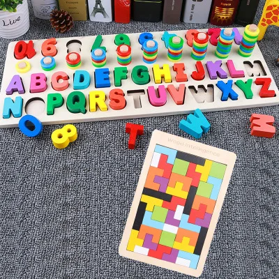 Детские цветные деревянные блоки игрушки для детей изучение цифр и буквы-игрушки
