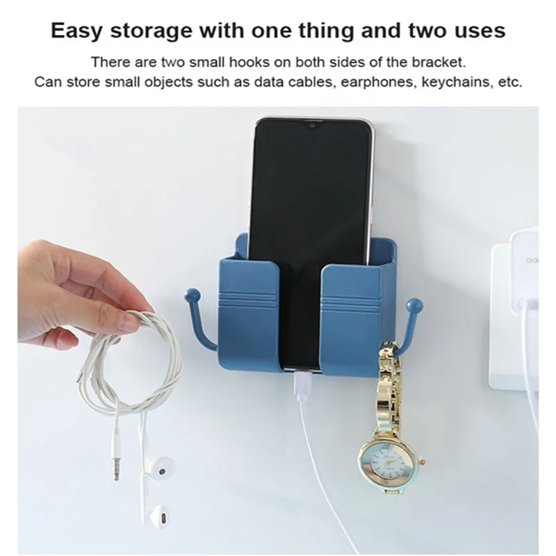 1pcs wall mounted storage box remote control organizer case mobile phone plug charging holder rack for home office storage free global shipping