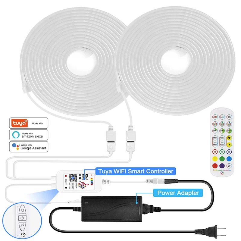 Умное управление через приложение Tuya с Wi-Fi и Bluetooth неоновая RGB лента 6 х12 мм 12 В 24