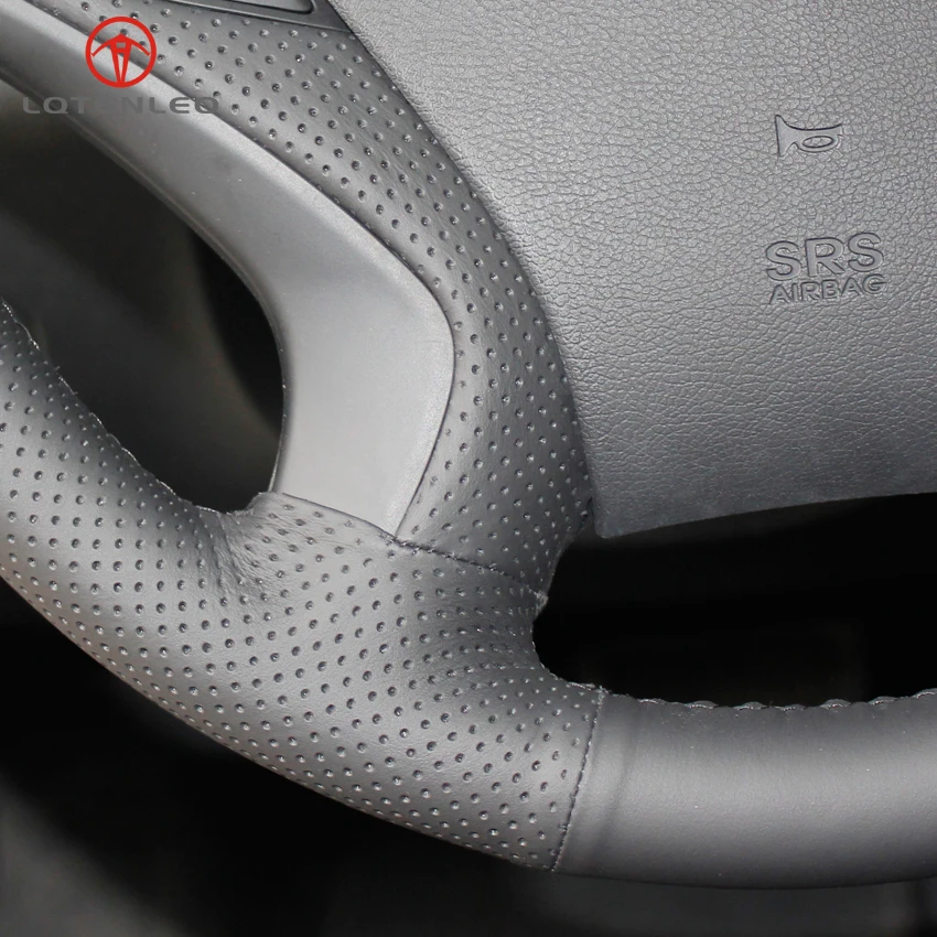 

LQTENLEO Black Genuine Leather DIY Hand-stitched Car Steering Wheel Cover For Hyundai Sonata 8 2011-2014 (4-Spoke)