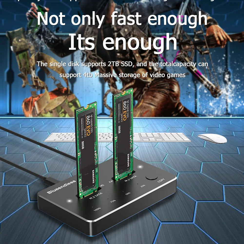 Blueendless USB 3.1 Dual-Bay SSD Docking Station M.2 SATA NVME Solid State Drive Reader US/ EU Plug External Box Enclosure Case