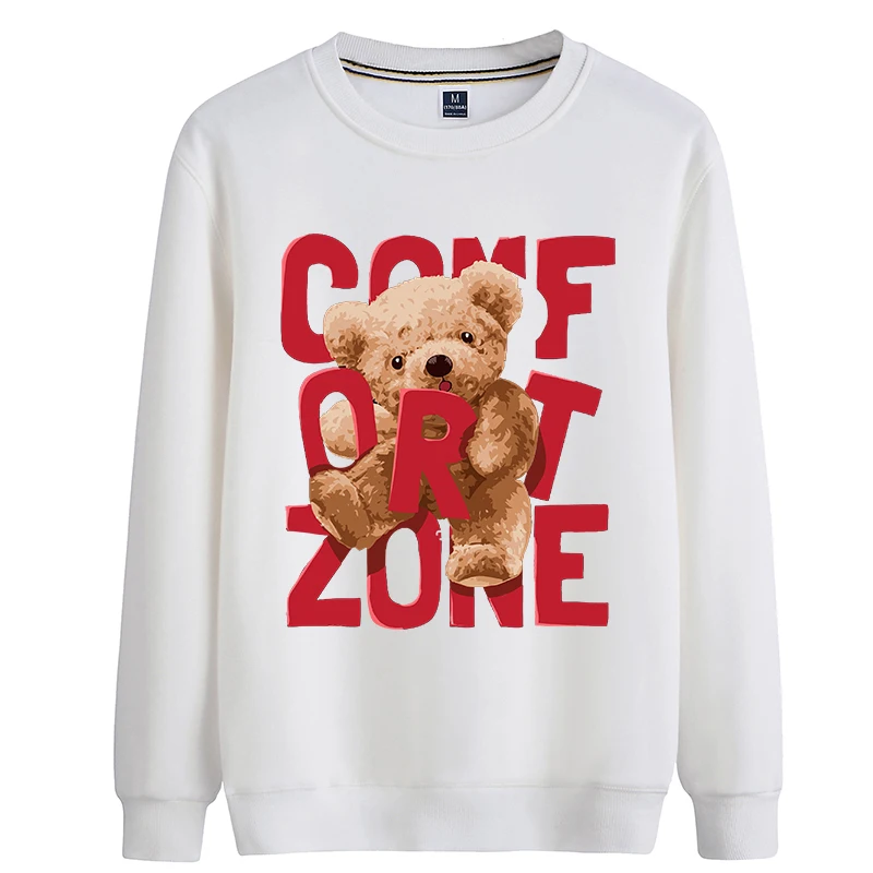 

100% Cotton Letter Bear Hoodie Women Winter Long-sleeved Sweater Loose Pullover Oversized Hoodie Men's And Women's Tops S-4XL