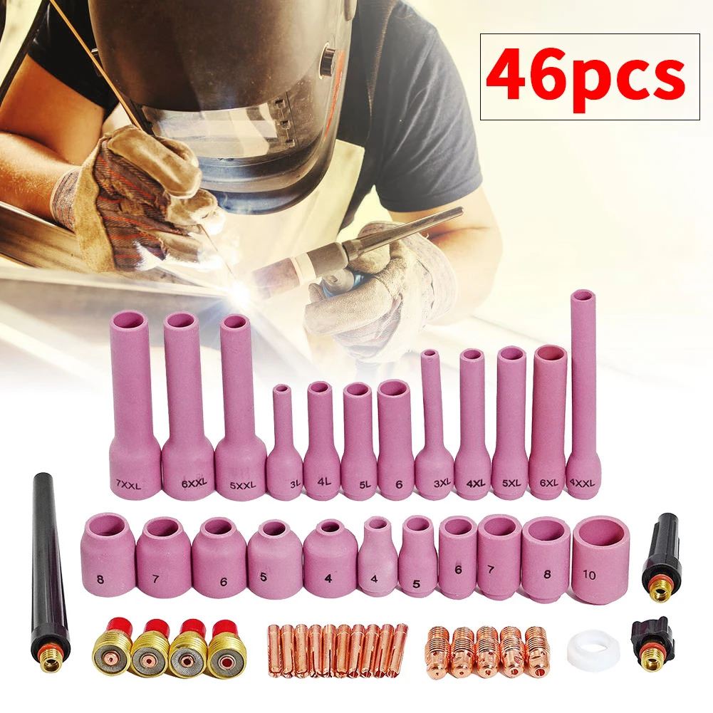 

Welder TIG Welding Torch Collet Body Nozzle Kit Size for WP-9/20/25 Welding Torch Pyrex Glass Cup Spares Kit Accessories 46pcs