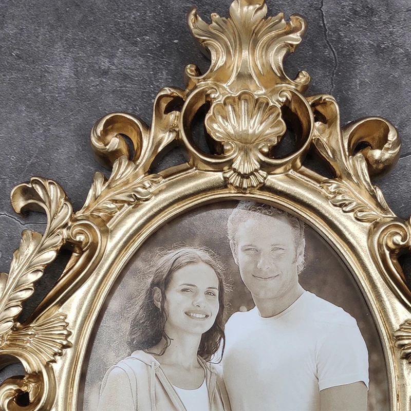 

European Classic Palace 6 /7 Inch Resin Gold And Silver Embossed Oval Picture Frame Desktop Home Decoration