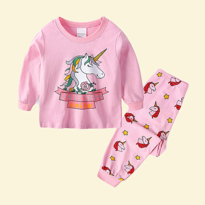 

Girls Unicorn Pajamas T-shirt and Pants Cute Cartoon Sleepwear Homewear Set