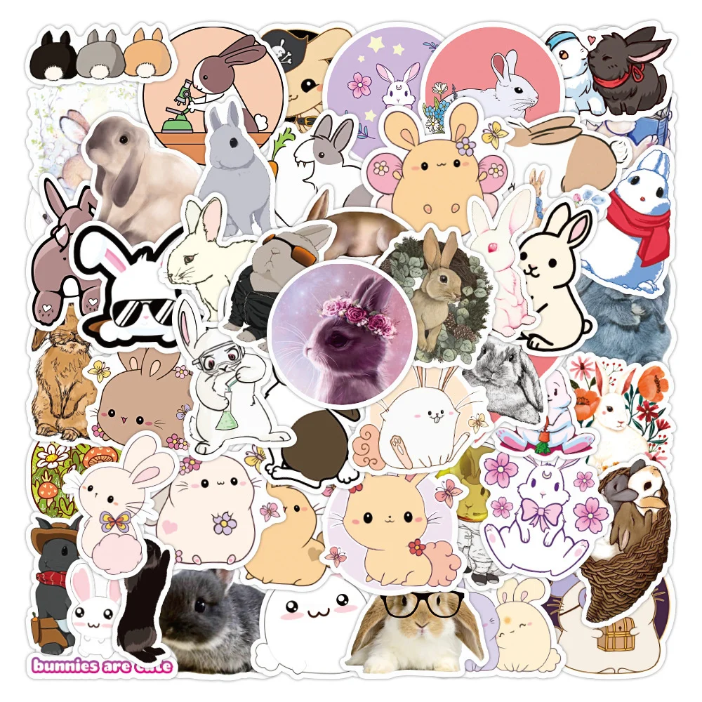 

10/30/50PCS Cute Rabbit Cartoon Graffiti Stickers Waterproof Removable Car Trunk Notebook Water Cup Stickers Wholesale