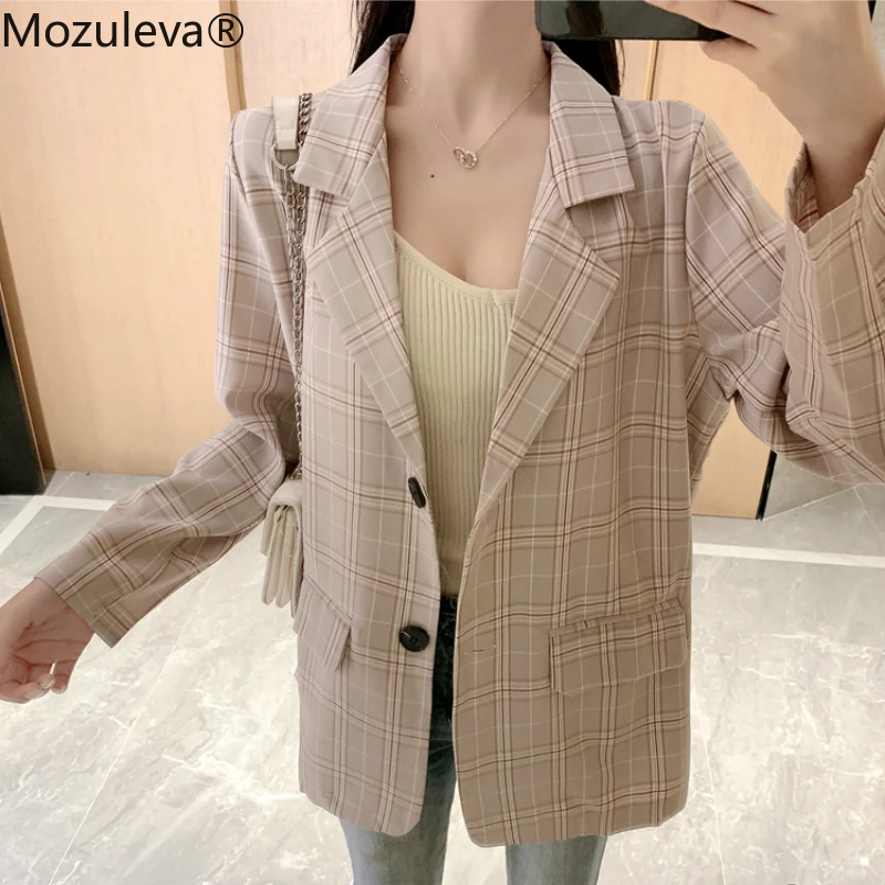 Женский клетчатый пиджак Mozuleva длинный Костюмный серого цвета с длинным рукавом