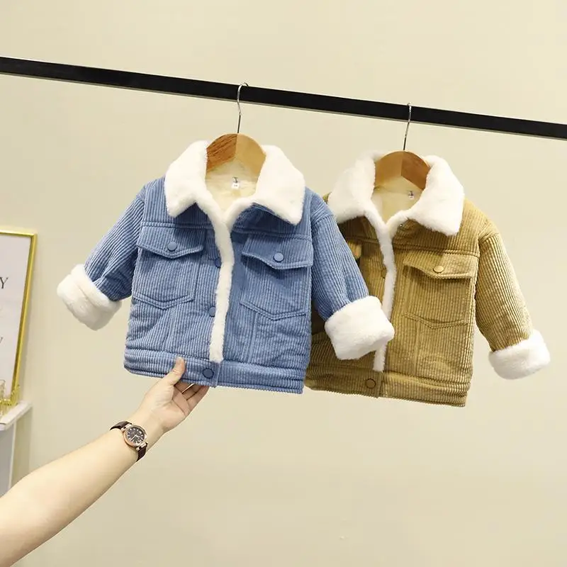

Babys Winter Thickened Cotton Clothes 2021 New childrens warm Outerwear Corduroy Cotton-padded Jackets