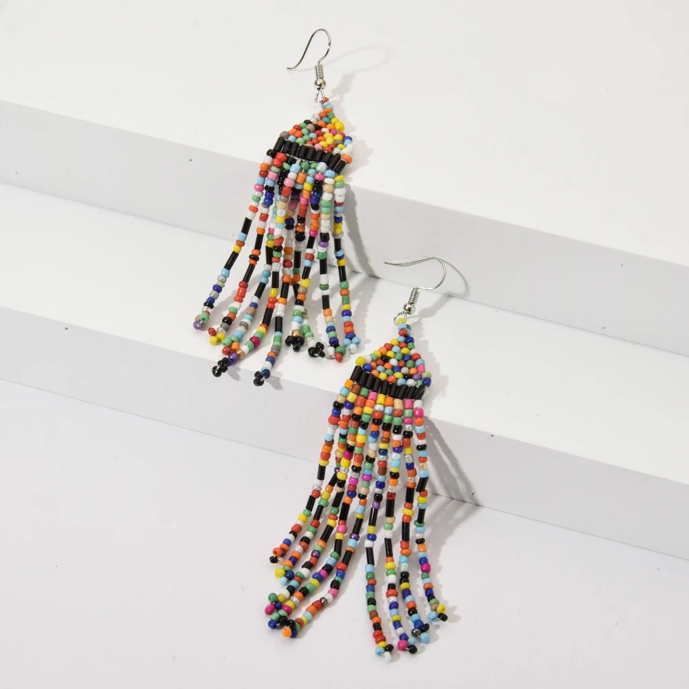 

Bohemian Handmade Beaded Long Tassel Earrings For Women Seed Bead Statement Dangle Earrings Ethnic Jewelry