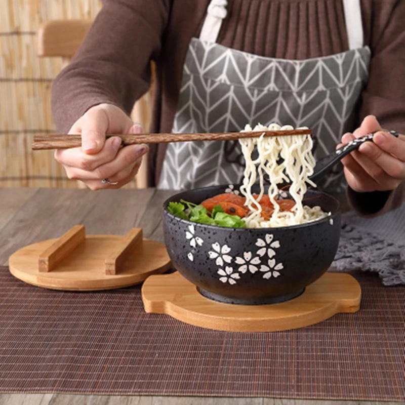 Japanese Bowl Instant Noodles Tableware Dining Room Salad Ceramic Bring Wooden Spoon Chopstick |
