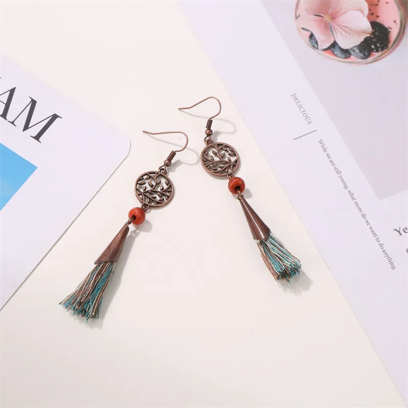 Богемные новые серьги с кисточками в стиле ретро полые листья металлические