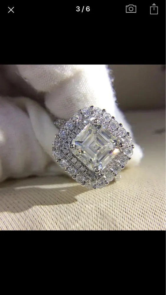 Белое золото 18 К высшее качество 7x7 мм 2 карата Муассанит два галогена кольцо 1 + 5 DEF