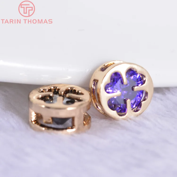 4PCS 8MM 24K Champagne Gold Color Plated Brass with Zircon Round Spacer Beads High Quality Diy Jewelry Accessories | Украшения и