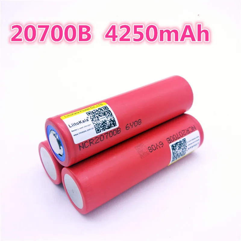 2 pchs/lote 20700B Liitokala 20700 20A NCR20700B alta taxa de 4250 mah bateria ceclula 20700|Перезаряжаемые батареи| |