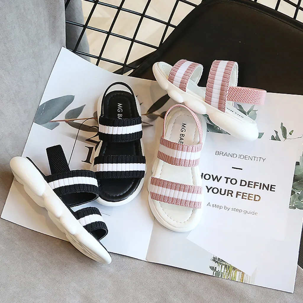 

TELOTUNY sandals Kids Girls Boys Stretch Fabric Striped Non-slip sandals Summer Breathable Beach Shoes children sandals girls