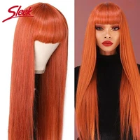 sleek brazilian straight hair wigs with bang orange color mixed p42730 color remy hair machine made wigs for black women