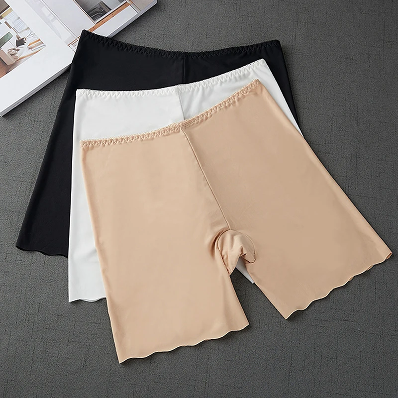 Women's Safety Shorts Pants Seamless Ice Silk Panties Seamless Hollow Shorts Boxer Shorts Girls High Waist Slimming Underwear