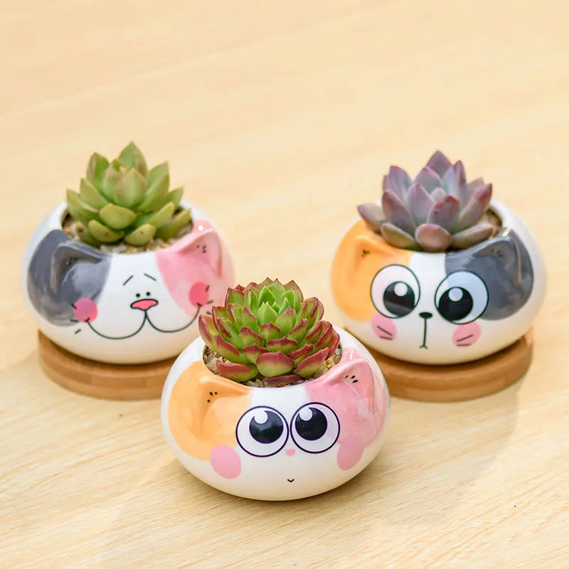 

Cartoon Cat Flower Pot Ceramic Pet Cute Potted Home Decoration Office Decor Planters for Plant Succulent Vase
