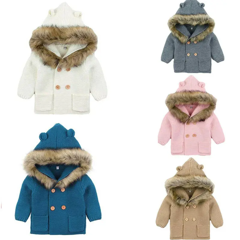 

New 0-2 Years Baby Boys and Girls Hooded Jacket Cardiagan Coat Sweater Winter Warm Outerwear
