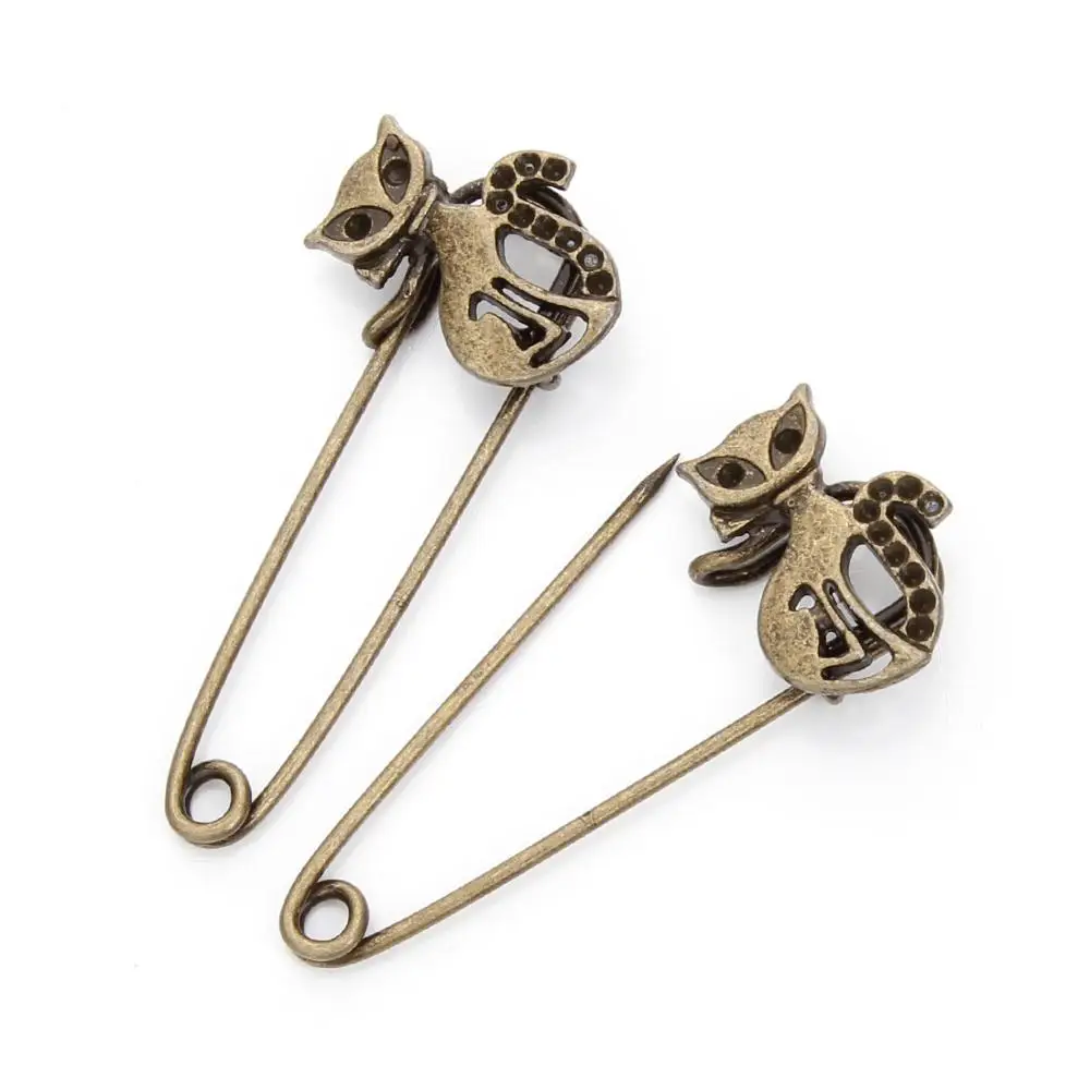 Ciseng 10 шт./лот 21x53 мм Античная бронзовая брошь в форме цветка кошки базовые