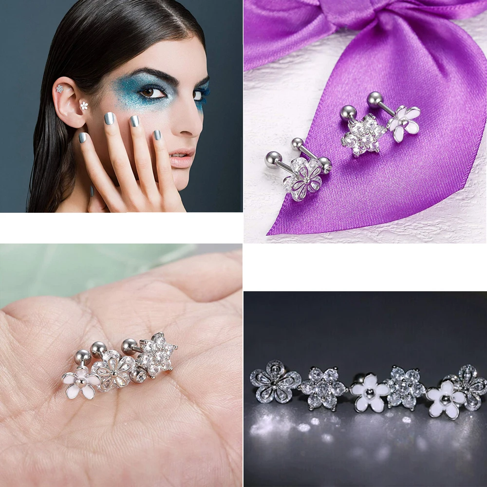 Серьга-гвоздик для пирсинга Хрустальный цветок хрящевой ткани Козелка завитка