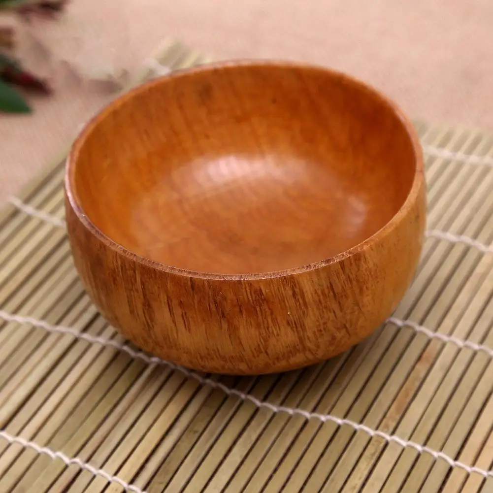 

Natural Round Wooden Bowl Soup Salad Noodle Rice Shock-proof Handicraft Holder