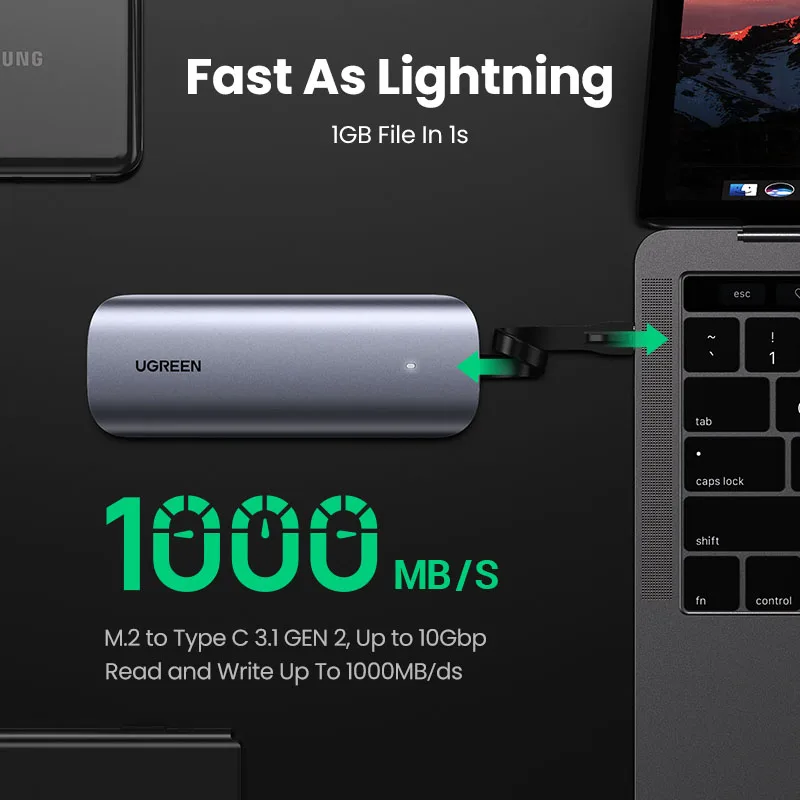 UGREEN SSD чехол M.2 NVMe 10 Гбит/с внешний жесткий диск Корпус USB Type C 3 1 Gen 2 PCIe 0 Fix кабель