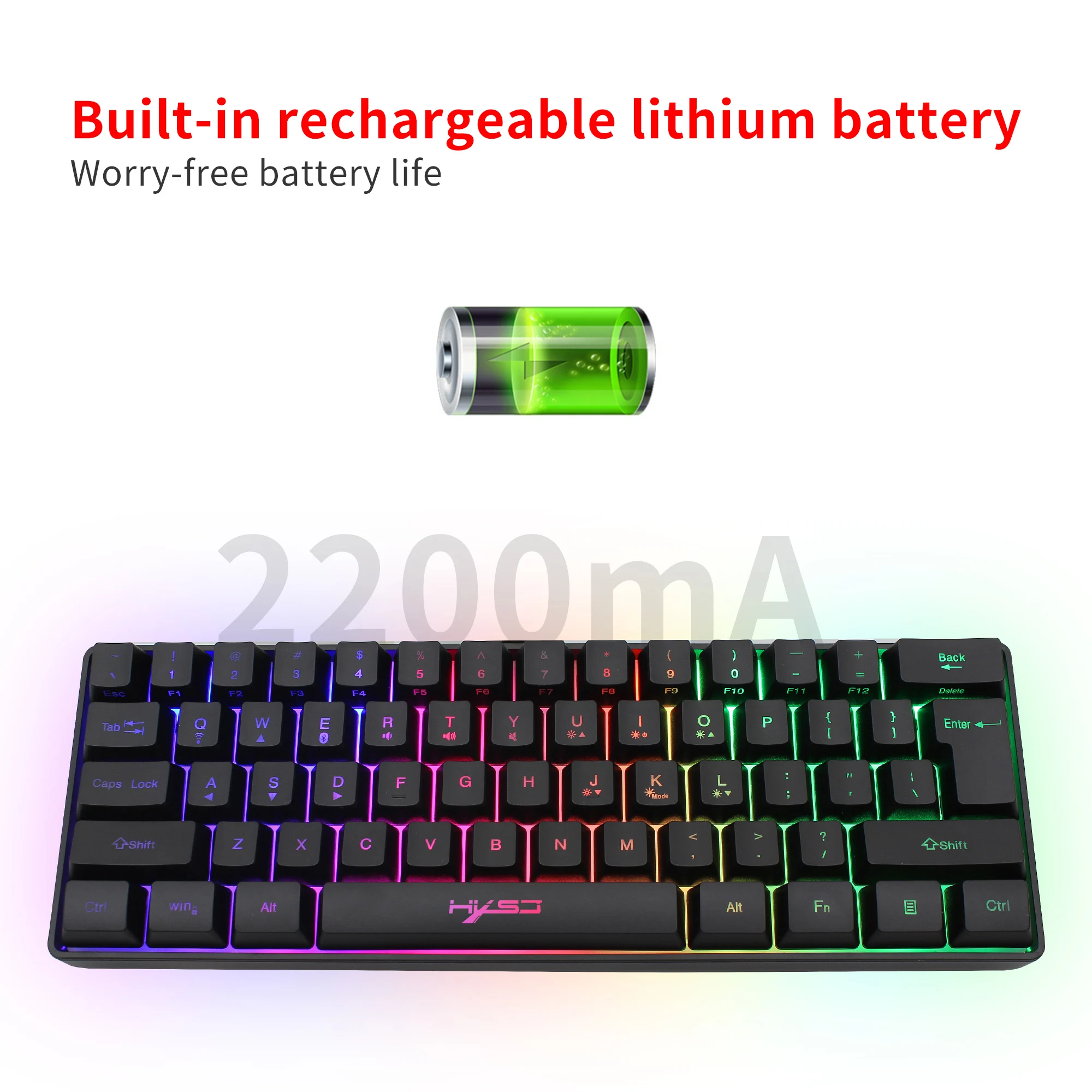 bluetooth 5 0 2 4g wireless keyboard gaming 61 keys rechargeable keyboard adjustable rgb backlit for pc phones tablets desktop free global shipping