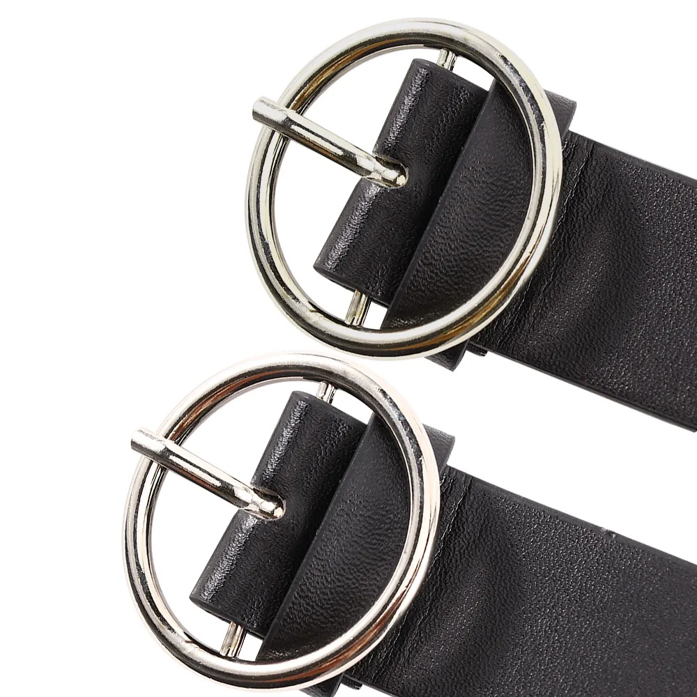 

1 Pc Fashion Women Round Metal Pin Buckle Belts PU Leather Casual All-Match Belt Black Solid Color Clothes Accessories Belt