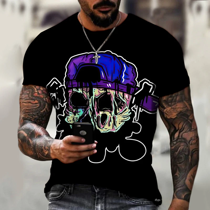 

Fashion 3D Skull Pattern Men's T-shirt Horror Round Neck Print Top Plus Size Streetwear Hip-hop Personality Cool Oversized Shirt
