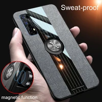 leather case for oppo realme 7 pro luxury magnetic car holder fabric hard phone case for realme 7i x7 c11 c12 c15 reno 4 se case