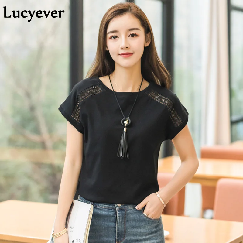 Женская футболка Lucyever размера плюс M 5XL летняя с коротким рукавом летучая мышь