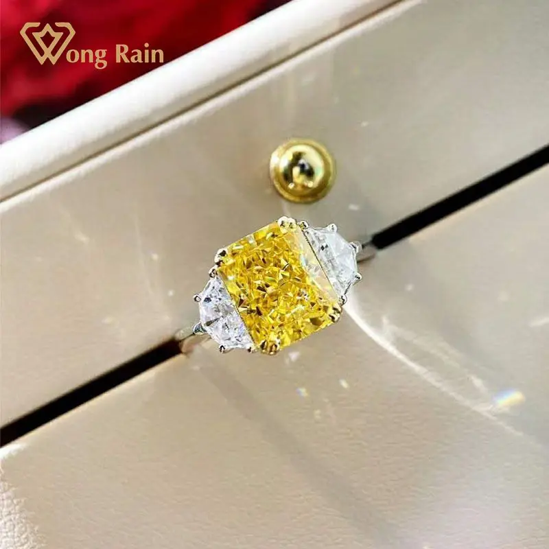 

Wong Rain 100% 925 Sterling Silver Citrine Created Moissanite Gemstone Wedding Engagement Romantic Luxury Rings Fine Jewelry