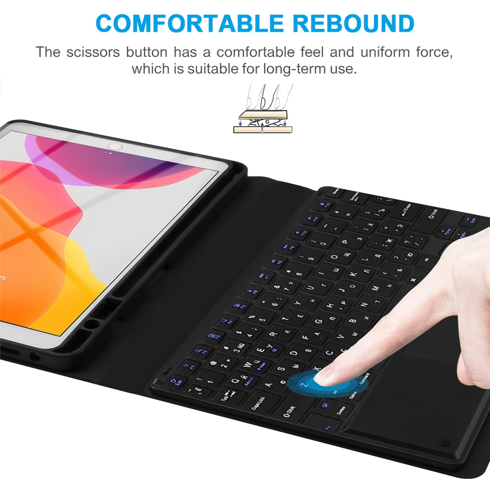 Чехол с русской клавиатурой для iPad 10,2 чехол из искусственной кожи флип-подставка Bluetooth тачпад Клавиатура планшет защитный чехол