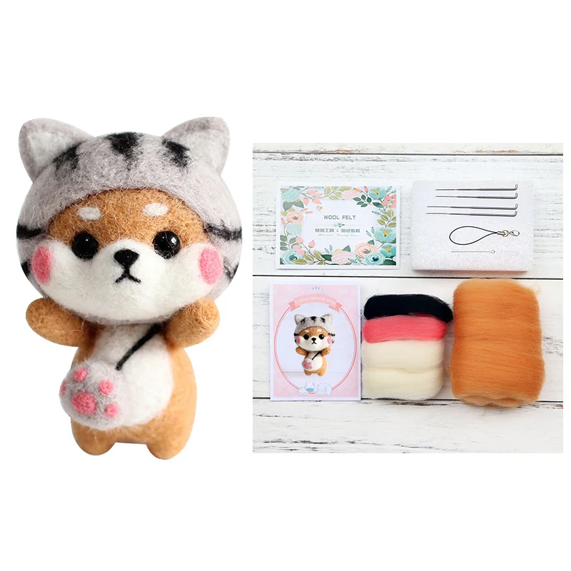 Cat Shiba LMDZ 1 шт. несколько Подвески с изображениями животных мультфильм набор шерстяной вышитый набор Шерсть Войлок игла для валяния брелок вышивка своими руками - Цвет: Cat Shiba